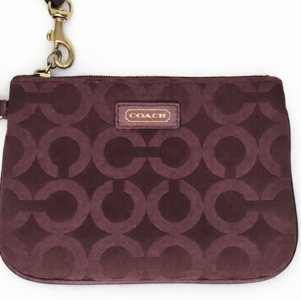 Coach wristlet, Coach signature wristlet,burgundy Coach wallet, plum Coach pouch - Picture 1 of 7
